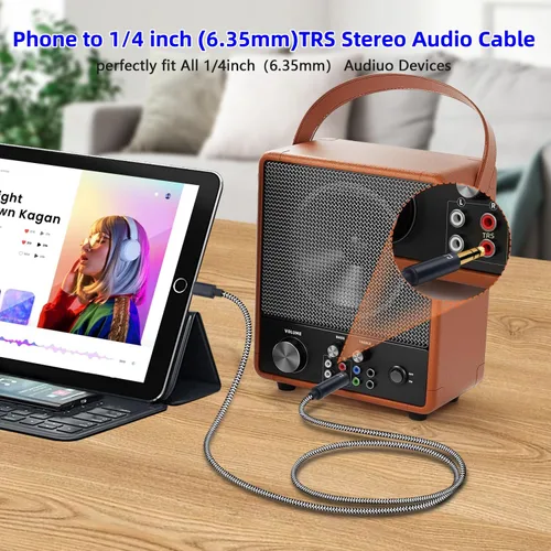 Vista 4 de [Certificado MFi] Cable estéreo TRS de audio Lightning a 1/4 de pulgada, adaptador de luz de 3.3 pies a 0.250 in, compatible con i-Pad, i-Phone