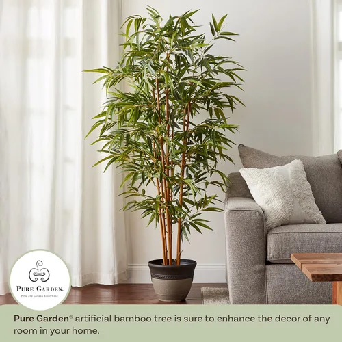Vista 5 de Árbol artificial de bambú – Planta falsa de 6 pies con hojas ajustables y maceta – Plantas sintéticas de interior para decoración del hogar