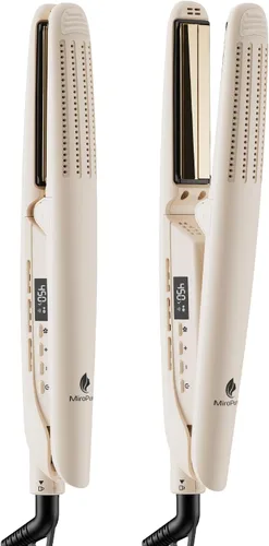 MiroPure Plancha rizadora de flujo de aire de 360°, plancha plana de titanio 2 en 1, varita de curado profesional con aroma iónico aire frío, 13