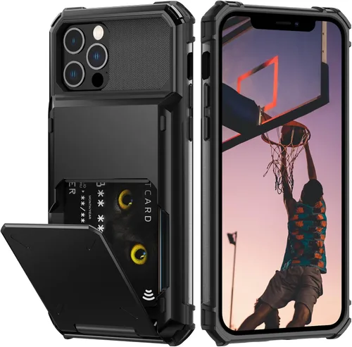 Vista 35 de Nvollnoe Funda para iPhone 12 Mini con tarjetero resistente de protección de doble capa a prueba de golpes con ranura para tarjeta oculta delgada