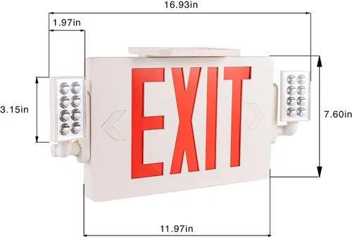 Vista 3 de Señales de salida LED con luces de emergencia, luz combinada de emergencia LED ajustable de doble cara con batería de respaldo, cable duro, grado