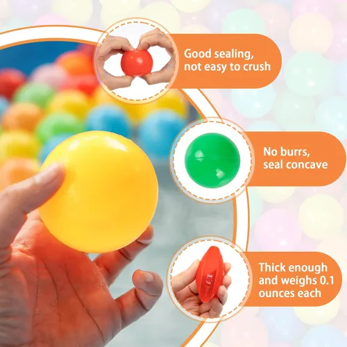 Vista 5 de Markdang 100 piezas de pelotas para pozo de bolas de 8 colores, plástico de 5.3-5.6 cm, a prueba de aplastamiento, con bolsa de almacenamiento
