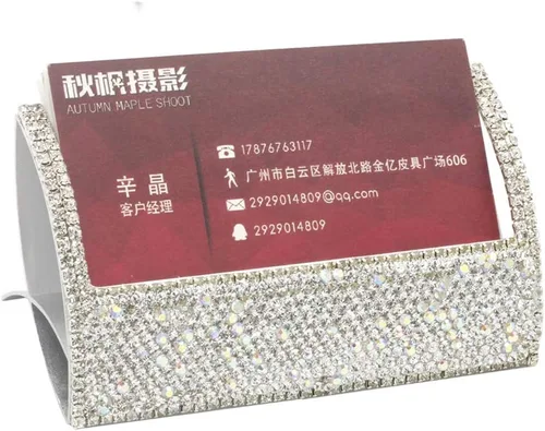 Vista 6 de Bling - Tarjetero de aluminio para escritorio, pantalla de tarjetas de visita con diamantes de imitación, soporte para tarjetas de visita de Negro