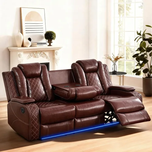 Vista 14 de Juegos de muebles de sala de estar, sofá modular reclinable eléctrico con luces LED, juego de sofá de cuero, sofá reclinable para sala de estar