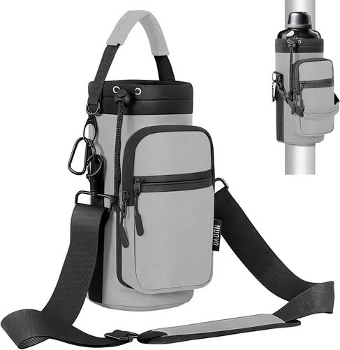 Vista 31 de Bolsa para botella de agua Nuovoware, soporte para botella de agua de 25oz/40oz/64oz, correa de mano ajustable, 2 bolsillos de neopreno, accesorios