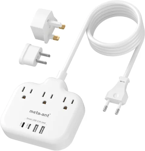 Vista 19 de Adaptador de Enchufe de Sudáfrica, Adaptador Tipo M para Sudáfrica con 3 Tomas de CA y 4 Puertos USB (2 USB C) 15.5W, Cable de Extensión de 3FT