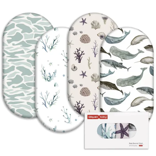 Vista 24 de Gllquen Baby Sábanas para Moisés Paquete de 4, Sábana Ajustable para Colchón Transpirable y Acogedora, Cuna de Viaje Elástica con Patrón de Moda