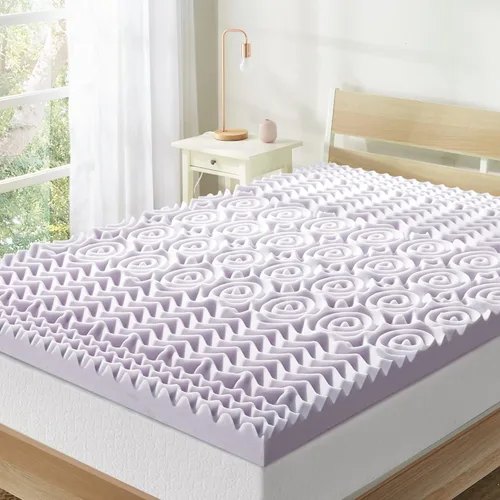 Vista 9 de Mellow Cubrecolchón de espuma viscoelástica de 5 zonas de 1.5 pulgadas, infusión calmante de lavanda, tamaño matrimonial