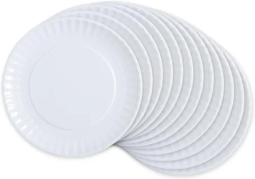 DII Plato redondo de melamina reutilizable de 9 pulgadas para fiesta o picnic, juego de 12, blanco