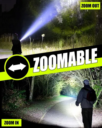 Vista 4 de Victoper Linternas LED, alta potencia, 10000 lúmenes, linterna táctica súper brillante, recargable, 5 modos de zoom, luces de flash impermeables