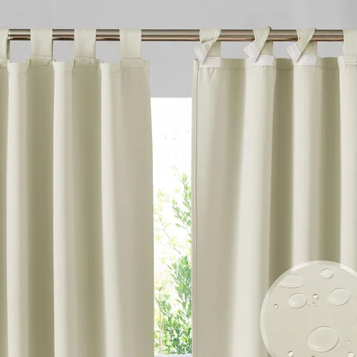 Vista 19 de RYB HOME Cortinas para exteriores para patio – 2 paneles cortinas para exteriores desmontables con parte superior adhesiva, impermeables, opacas