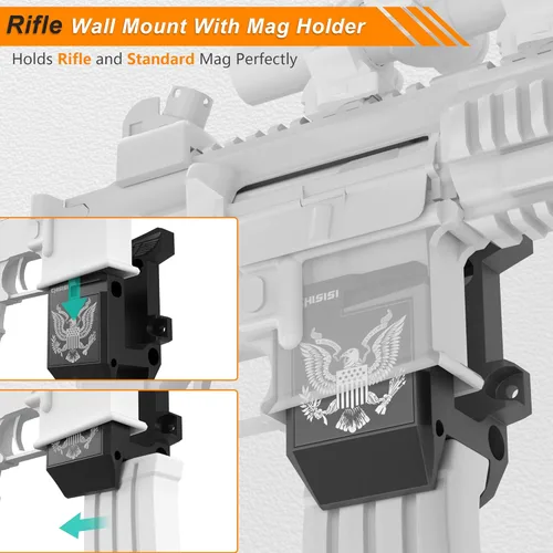 Vista 2 de 2 Packs AR Wall Mount with Mag Holder, 223/5.56 Rifle Rack Mount Can Be Mounted Horizontal or Vertical, AR-15 Wall Hanger Strongly withstands 350Lbs