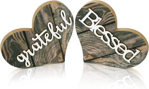 Jetec 2 piezas de decoración de madera en forma de corazón, letrero de bendición rústica, decoración de corazón de madera de amor pequeño para San