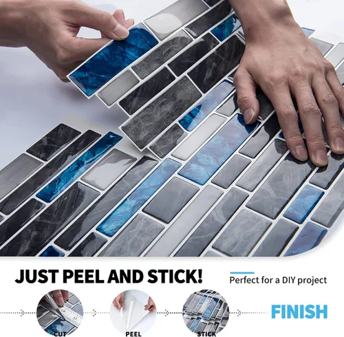 Vista 6 de Art3d - Azulejos autoadhesivos de alta calidad para salpicaduras de cocina, diseño de mármol, pack de 10 hojas de 30 x 30 cm