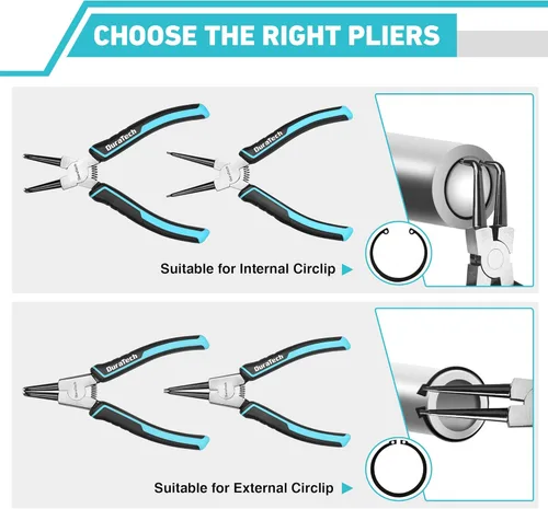 Vista 4 de DuraTech Juego de 4 piezas de alicates para anillos de retención, 7 pulgadas, kit de alicates para circlips internos y externos resistente