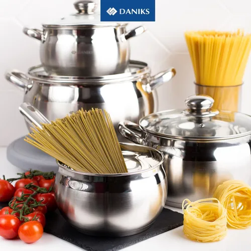 Vista 9 de Daniks Olla clásica de acero inoxidable de 2 cuartos de galón con tapa de vidrio, parte inferior de tres capas para calefacción uniforme, compatible