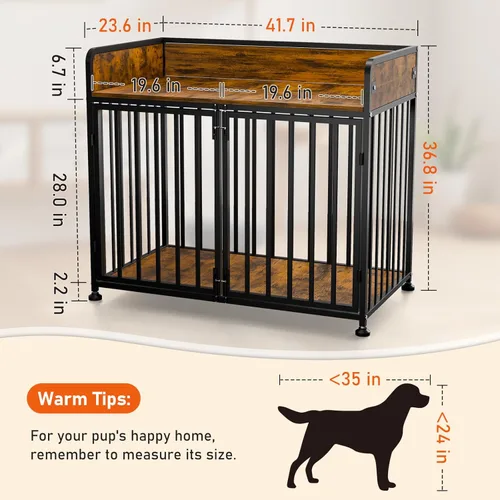 Vista 3 de Mueble de jaula para perros de 42 pulgadas, perrera mediana para interiores, perrera grande de interior para razas grandes, mesa de jaula de madera