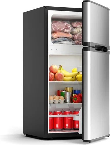 Vista 9 de COWSAR Refrigerador de dormitorio de 2.5 pies cúbicos con congelador, refrigerador compacto de doble puerta reversible con 2 estantes extraíbles