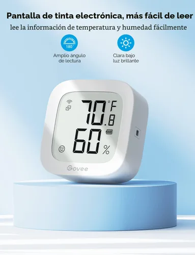 Vista 4 de Govee Termómetro WiFi, higrómetro H5103, sensor de humedad y temperatura Bluetooth para interiores con pantalla de tinta electrónica, alerta