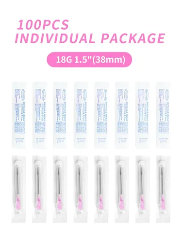 Vista 5 de Paquete de 100 accesorios desechables Luer Lock de calibre 18 de 1.5 pulgadas, envueltos individualmente