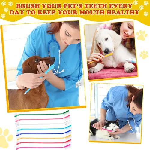 Vista 5 de Nuogo 200 cepillos de dientes para perros, cepillos dentales de doble cabeza, kit de cepillado de dientes para perros, mango largo, cepillo