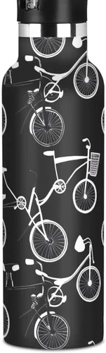 Kids Water Bottle with Straw for School Leakproof Sports Water Bottle for Boys Girls 20oz, BPA-Free, Bicycles Black White