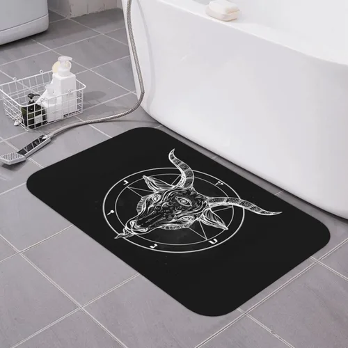 Vista 8 de SEAEAGLE Pentagrama con Demon Baphomet Satanic Goat Diatomaceous Earth Bath Mat Diatomite Stone Fast Water Drying Diatomea Mud Foot Pad