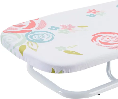 Vista 4 de Amazon Basics Tabla de planchar de mesa 77x29 cm, blanca, con flores