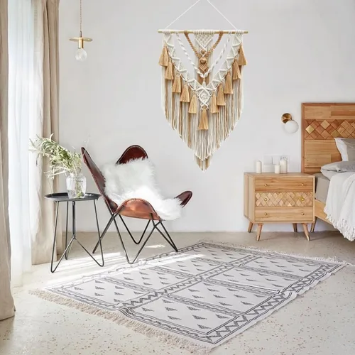Vista 7 de Tapiz bohemio de macramé para colgar en la pared y decoración de pared, tapiz de algodón hecho a mano con borla, arte de pared tejido de macramé