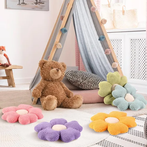 Vista 5 de Drydiet 6 Piezas Almohadas con Forma de Flor Margaritas Almohadas de Piso Cojines de Asiento con Forma de Flor de 15 Pulgadas para Leer Sofá Sillón