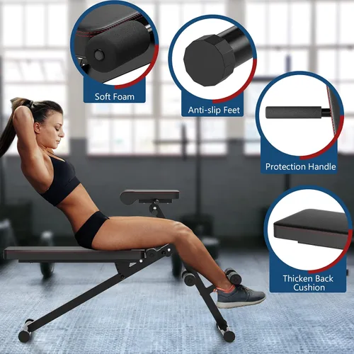 Vista 2 de Goplus Banco de pesas multifuncional, banco de ejercicios plegable con posiciones ajustables, para entrenamiento de fuerza, entrenamiento de núcleo
