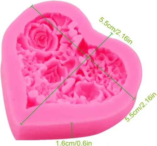 Vista 2 de Molde de jabón de silicona con corazón de rosa, flor de rosa, fondant, azúcar, chocolate, caramelo, pastel, regalo, día de San Valentín