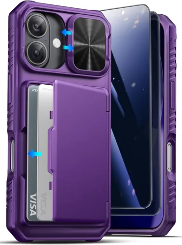 Vista 10 de ATATOO Funda para iPhone 16 con tarjetero (almacena 3-5 tarjetas) [bloqueo RFID] y funda para cámara deslizante, protección de grado militar, funda