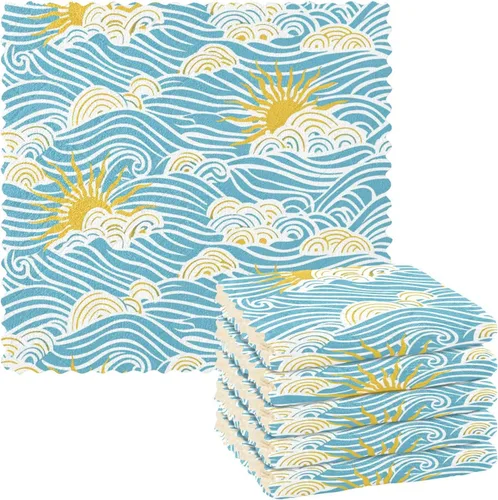 Toallas retro con ondas de sol para secar platos, paquete de 6 toallas de mano de algodón para decoración de cocina, tallas para ropa de 11 x 11
