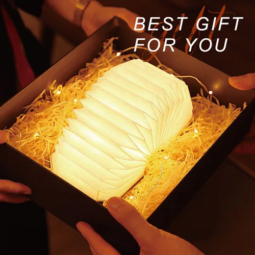 Vista 8 de Originality - Lámpara de acordeón plegable, lámpara de escritorio de madera portátil, regalos japoneses, linterna de papel LED creativa con USB
