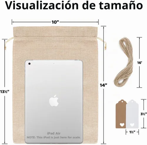Vista 2 de Bolsas de regalo grandes de arpillera de 10 x 14 pulgadas, 20