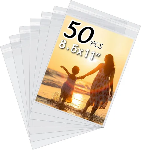 Paquete de 50 bolsas de almacenamiento sin ácidos transparentes para impresiones artísticas de 8.5 x 11 pulgadas, imágenes, fotos, marcos mate