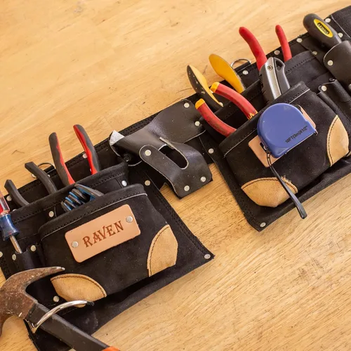 Vista 9 de Cinturón de herramientas de cuero de 9 bolsillos Bolsa de herramientas de taladro de martillo grande - Negro