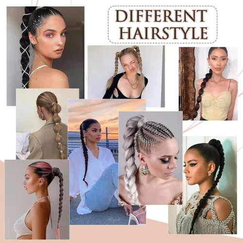 Vista 6 de BARSDAR Extensión de cabello sintético suave y natural de 30 pulgadas de largo con banda elástica para el cabello, cabello sintético suave y natural