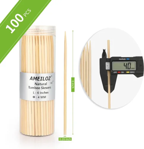Vista 5 de Brochetas de madera de bambú de 6 pulgadas para barbacoa, kabob, aperitivo, fruta, salchicha, fuente de chocolate, palitos de brocheta de barbacoa