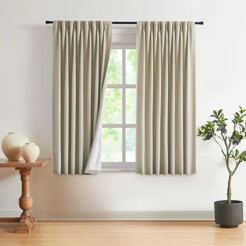 Vista 27 de Vision Home Cortinas marrones con pliegues pinzados, opacas completas, cortinas de ventana de lino mezclado para oscurecer la habitación, cortinas