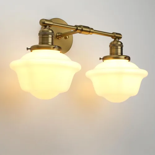 Vista 10 de Pathson 2-Lights Milk White Glass Wall Sconce Lights, Modern Classic Wall Vanity Lighting for Living Room Bathroom Bedroom