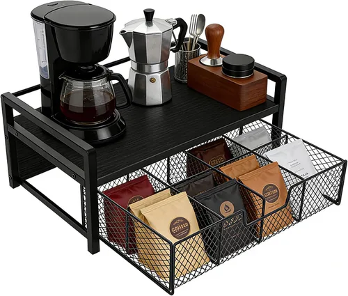 Organizador de bolsitas de té de madera con 8 compartimentos, baúles de almacenamiento, estación de té, caja de contenedor para encimera de cocina