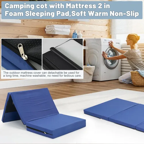 Vista 6 de Slsy Cuna de campamento con colchón de espuma viscoelástica de 2 pulgadas, cama plegable acolchada mejorada con bolsa de transporte, catre de dormir