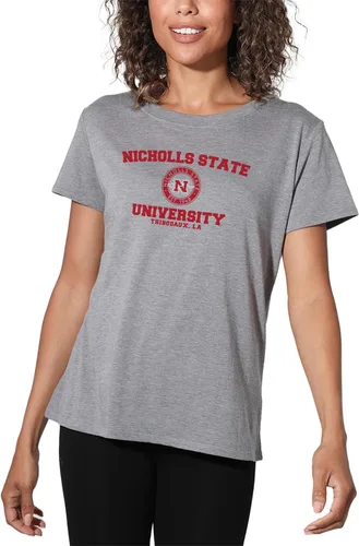 Vista 385 de Colección oficial de camisetas sueltas con logotipo de círculo envejecido universitario para mujer, jaspeado atlético