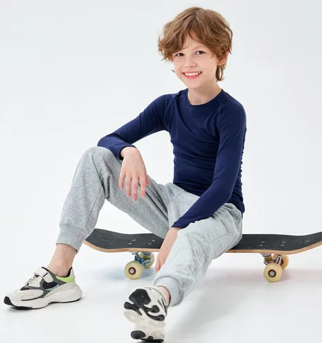 Vista 2 de MRIGNT 2 Pack Youth Boys Thermal Compression Shirts Long Sleeve Fleece Baselayer Soccer Baseball Running Base Layer