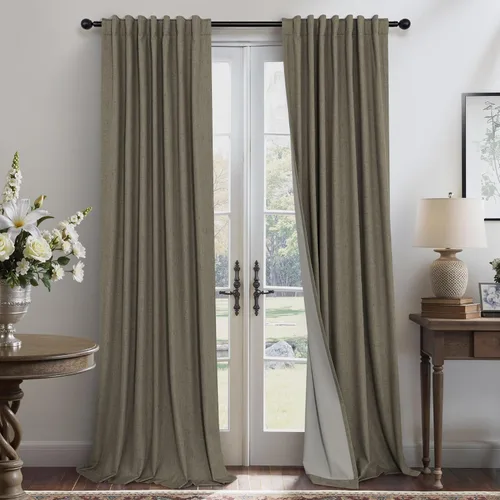 Vista 17 de Pitalk Cortinas cortas 100% opacas de lino para cafetería, 40 pulgadas de largo, 2 paneles, cortinas de puerta francesa para ventana, cortina