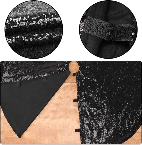 Vista 2 de Falda de lentejuelas para árbol de Navidad, 48 pulgadas, doble capa, para bodas y fiestas