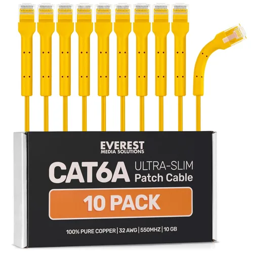 Vista 20 de Everest - Cables de conexión Ethernet Cat6a Ultra Slim de 1 pie (paquete de 24 unidades), color blanco, cable de conexión Cat 6a de 10 GB, cable