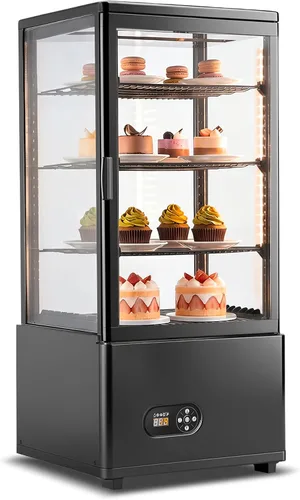 Tylza Refrigerated Display Case Countertop, 2.7 Cu.Ft/78L Commercial Display Refrigerator, LED Lighted Showcase, Double Glass Door, 32-54°F, Auto